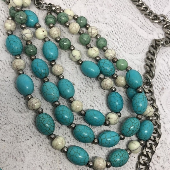Curated bundle faux turquoise statement necklaces southwestern style layered - Picture 4 of 5